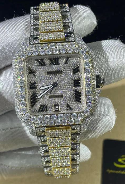 fake iced out watches|moissanite bust down watch.